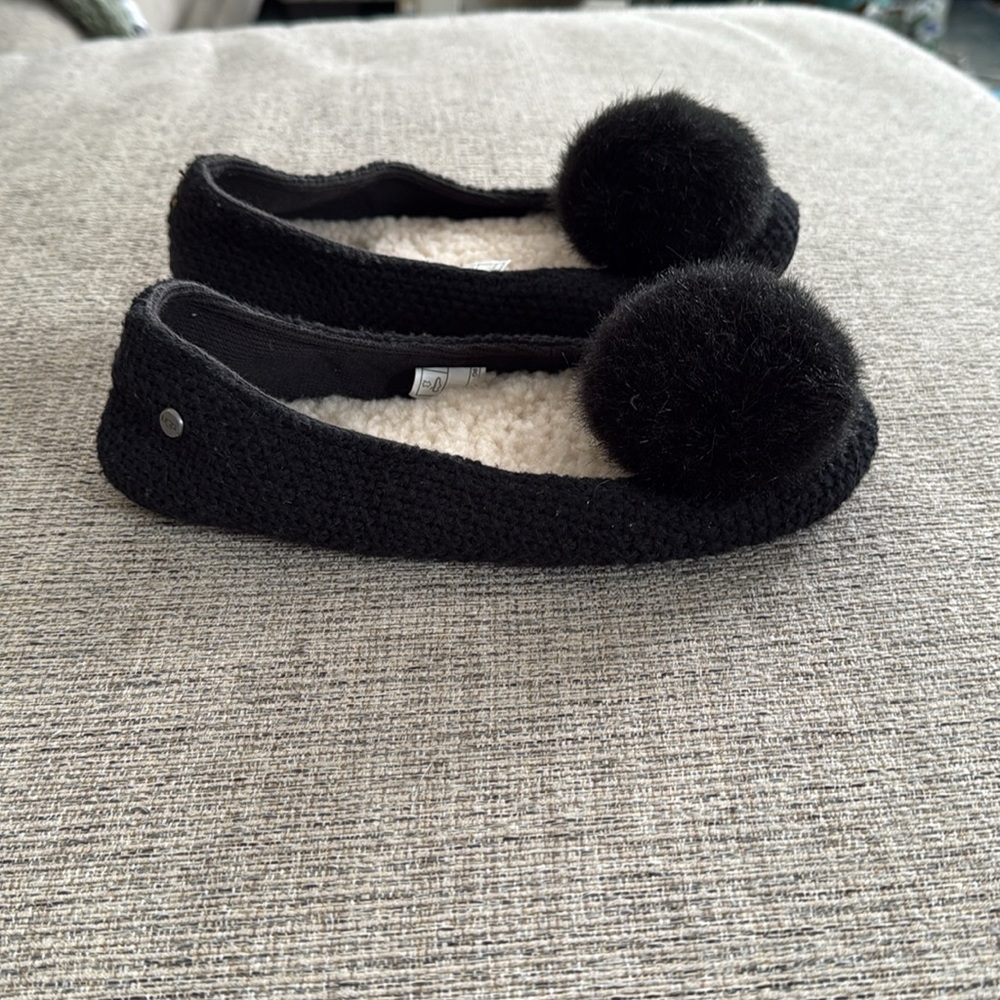 UGG Black Knit Slippers with Pom Pom - Picture 2 of 7